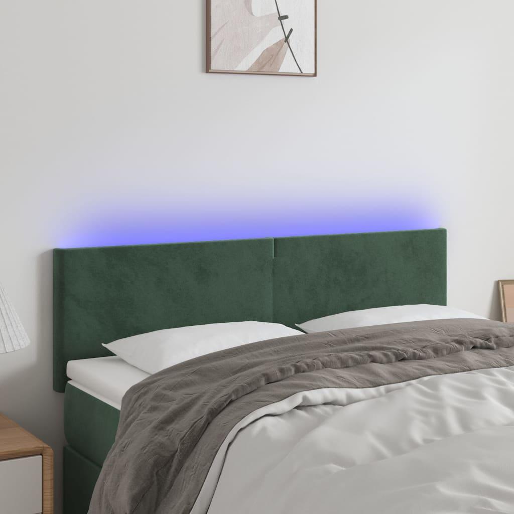 Sengegavl Med Led-Lys Velour - Mørkegrøn / 144 x 5 x 78/88 cm