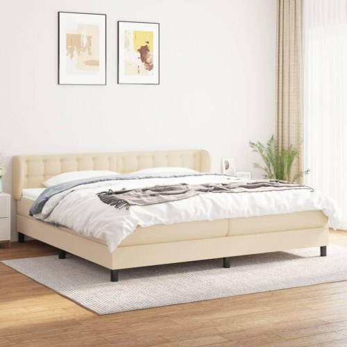 Kontinentalseng med madras 200 x 200 cm - stof, cremefarvet