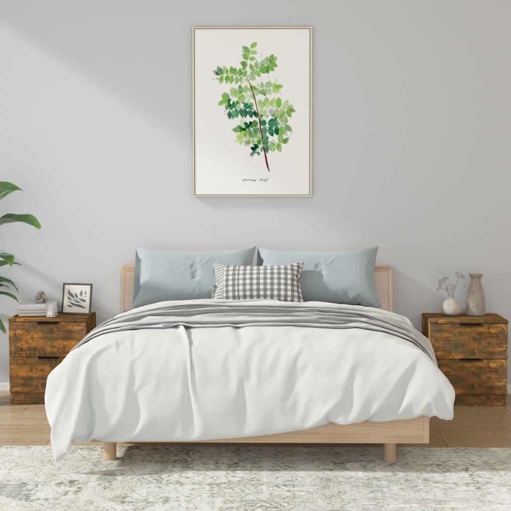 Sengeborde 2 stk. i konstrueret træ - røget egetræsfarve, 45 × 39 × 50 cm