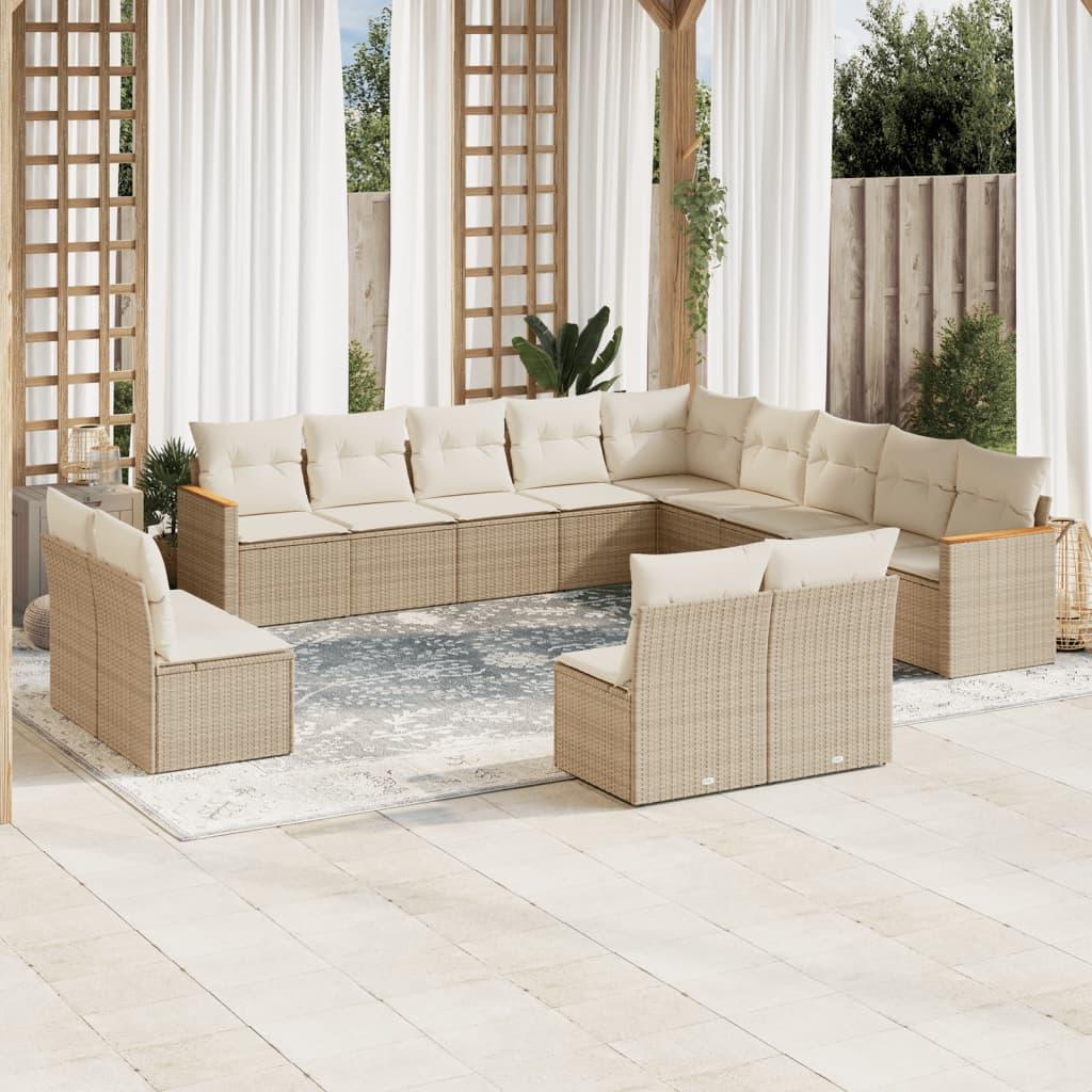 Sofasæt til haven 13 dele med hynder polyrattan beige
