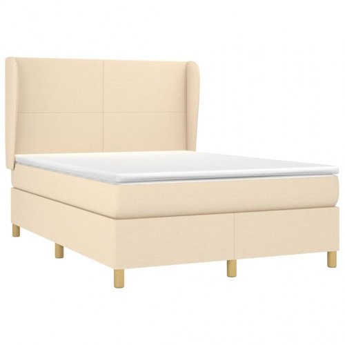 Kontinentalseng med madras 140x190 cm - stof, cremefarvet
