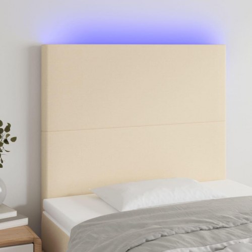 Sengegavl med LED-lys - cremefarvet 100 x 5 x 118/128 cm