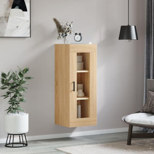 Vægskab 34,5×34×90 cm i sonoma-eg - glasdør og hylder