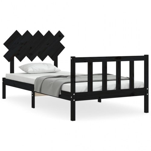 Sengeramme med sengegavl 100x200 cm massivt træ sort
