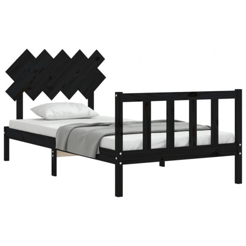 Sengeramme med sengegavl 100x200 cm massivt træ sort