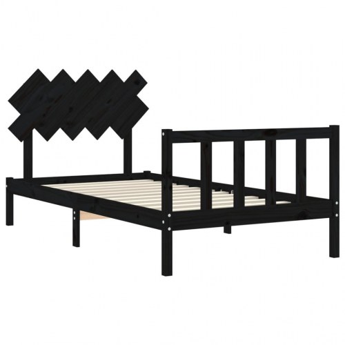 Sengeramme med sengegavl 100x200 cm massivt træ sort