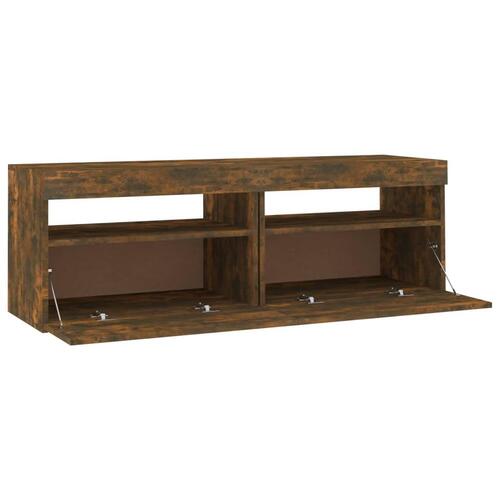Tv-bord med LED-lys 120x35x40 cm røget eg