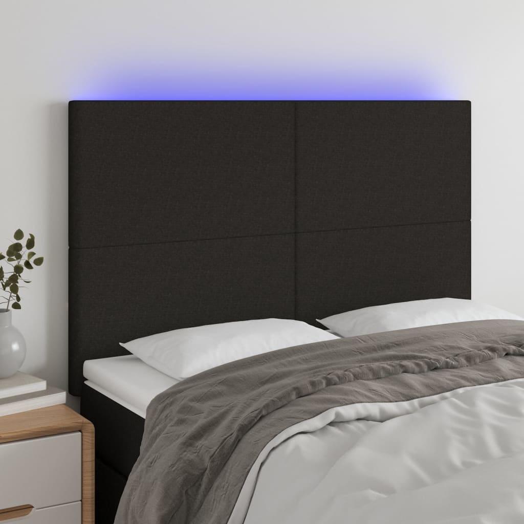 Sengegavl med LED-lys 144x5x118/128 cm stof sort billede
