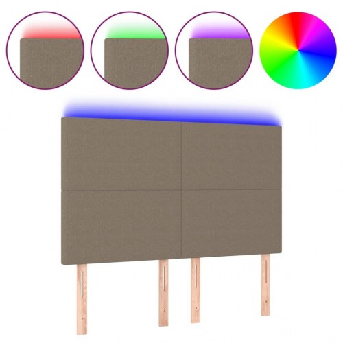 Sengegavl med LED-lys 144 x 5 x 118/128 cm stof - gråbrun