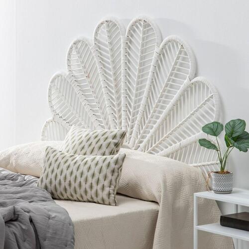 Sengegavl 160 x 3 x 87 cm Hvid Rattan
