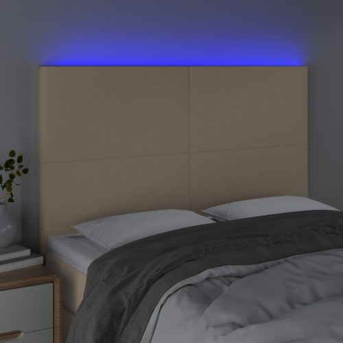 Sengegavl med LED-lys 144 x 5 x 118/128 cm - cremefarvet