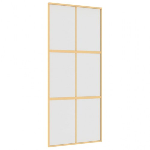 Skydedør 90×205 cm - matteret sikkerhedsglas og aluminium, gylden