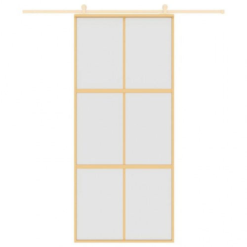 Skydedør 90×205 cm - matteret sikkerhedsglas og aluminium, gylden