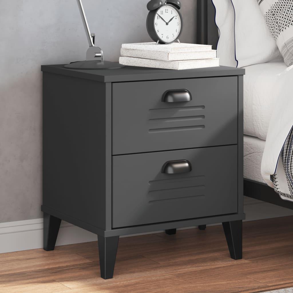 Sengebord VIKEN i konstrueret træ - antracitgrå, 2 skuffer