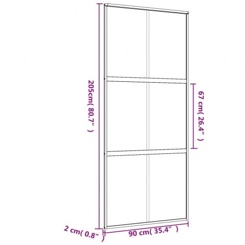 Skydedør 90×205 cm - matteret sikkerhedsglas og aluminium, gylden