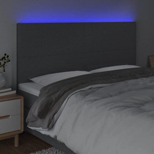 Sengegavl med LED-lys 160 x 5 x 118/128 cm - mørkegrå