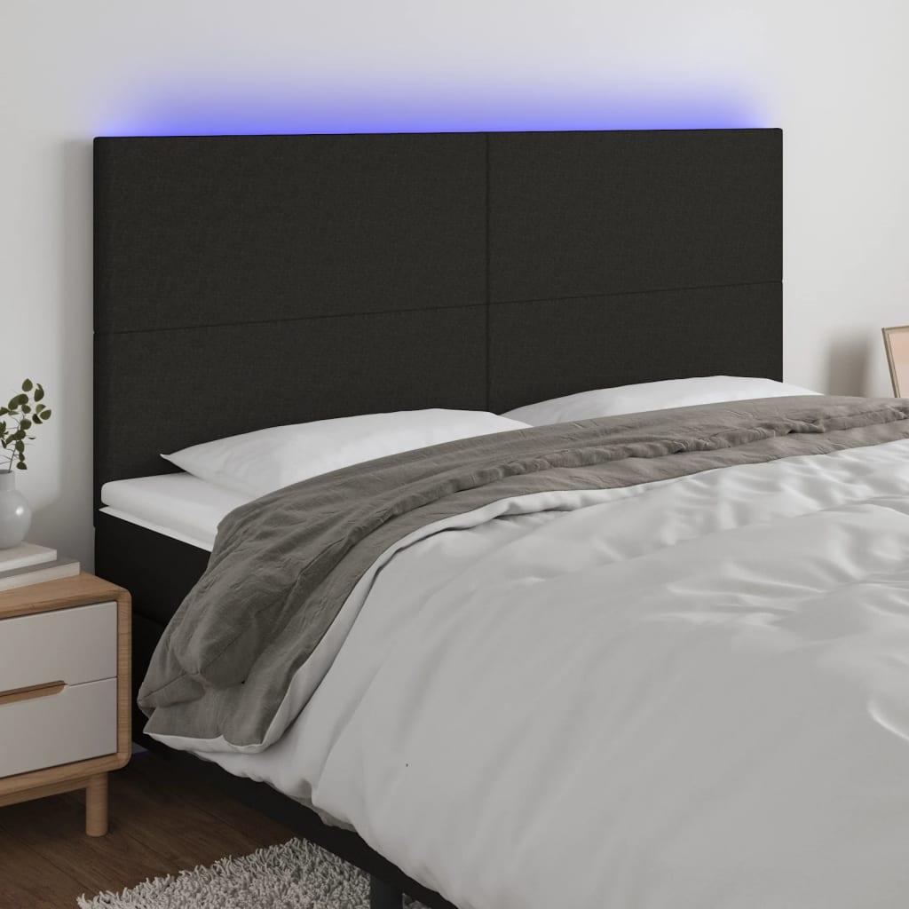 Sengegavl Med Led-Lys Stof - Sort / 160 x 5 x 118/128 cm
