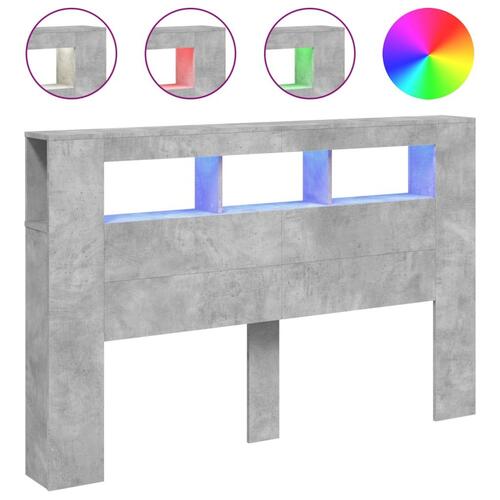Sengegavl m. LED-lys 160x18,5x103,5 cm konstrueret træ betongrå