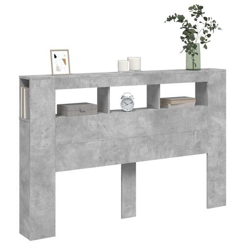 Sengegavl m. LED-lys 160x18,5x103,5 cm konstrueret træ betongrå