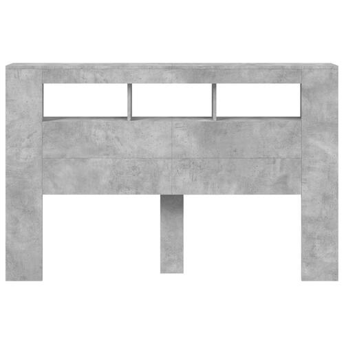 Sengegavl m. LED-lys 160x18,5x103,5 cm konstrueret træ betongrå