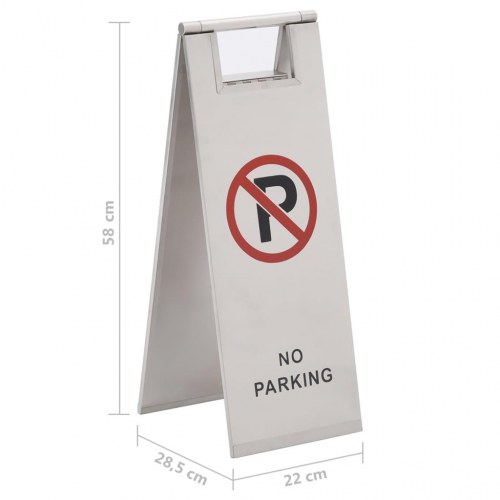 Foldbart parkeringsskilt i rustfrit stål - No Parking, sølvfarvet