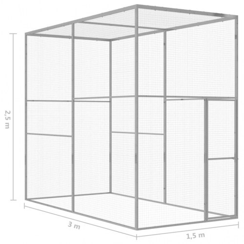Udendørs kattebur i galvaniseret stål - 300×150×250 cm, sølvfarvet