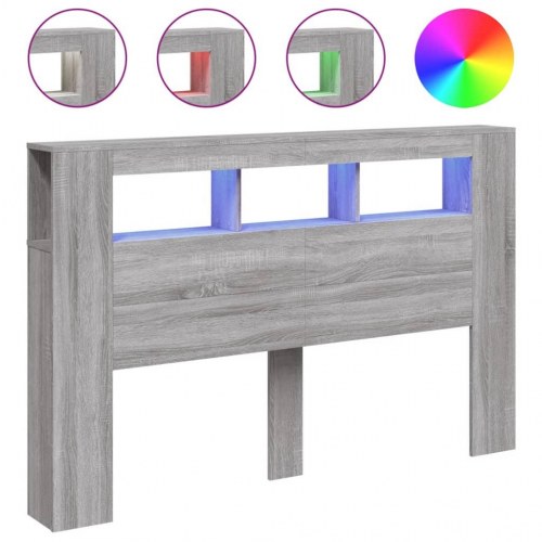 Sengegavl med LED-lys og hylder 160 × 18,5 × 103,5 cm - grå sonoma