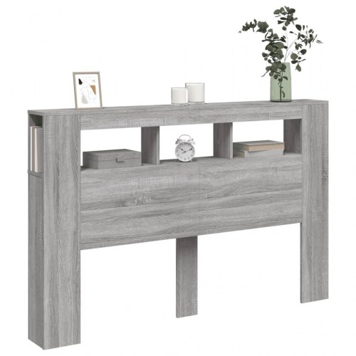 Sengegavl med LED-lys og hylder 160 × 18,5 × 103,5 cm - grå sonoma