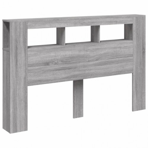 Sengegavl med LED-lys og hylder 160 × 18,5 × 103,5 cm - grå sonoma