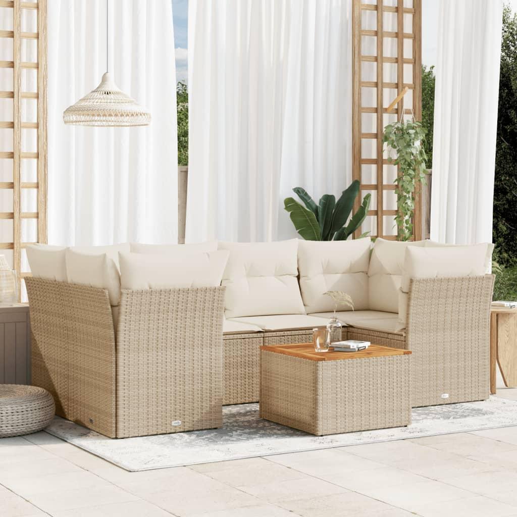 Sofasæt til haven i polyrattan - 7 dele med hynder og opbevaring, beige