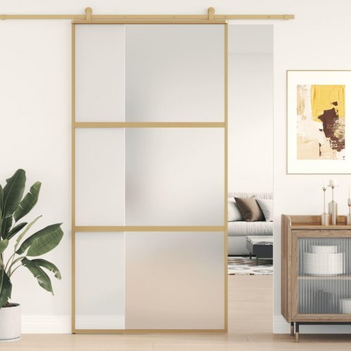 Skydedør 102,5×205 cm - matteret sikkerhedsglas, aluminium i gylden finish