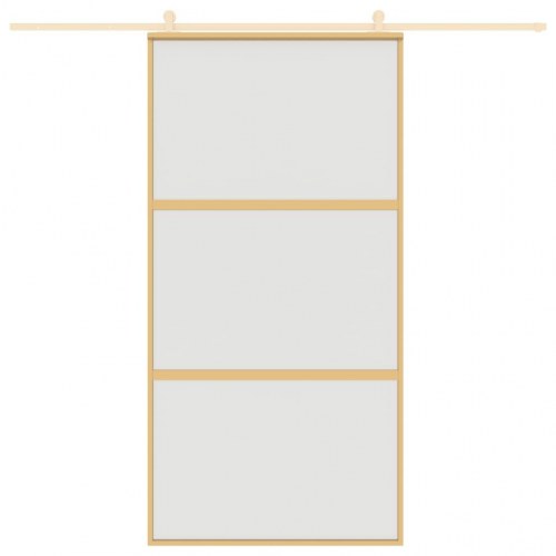 Skydedør 102,5×205 cm - matteret sikkerhedsglas, aluminium i gylden finish