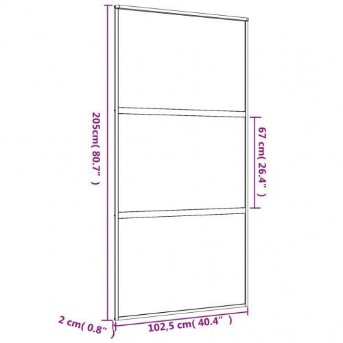 Skydedør 102,5×205 cm - matteret sikkerhedsglas, aluminium i gylden finish