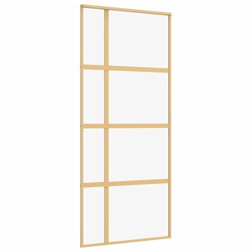 Skydedør 90x205 cm klart sikkerhedsglas og aluminium guldfarvet