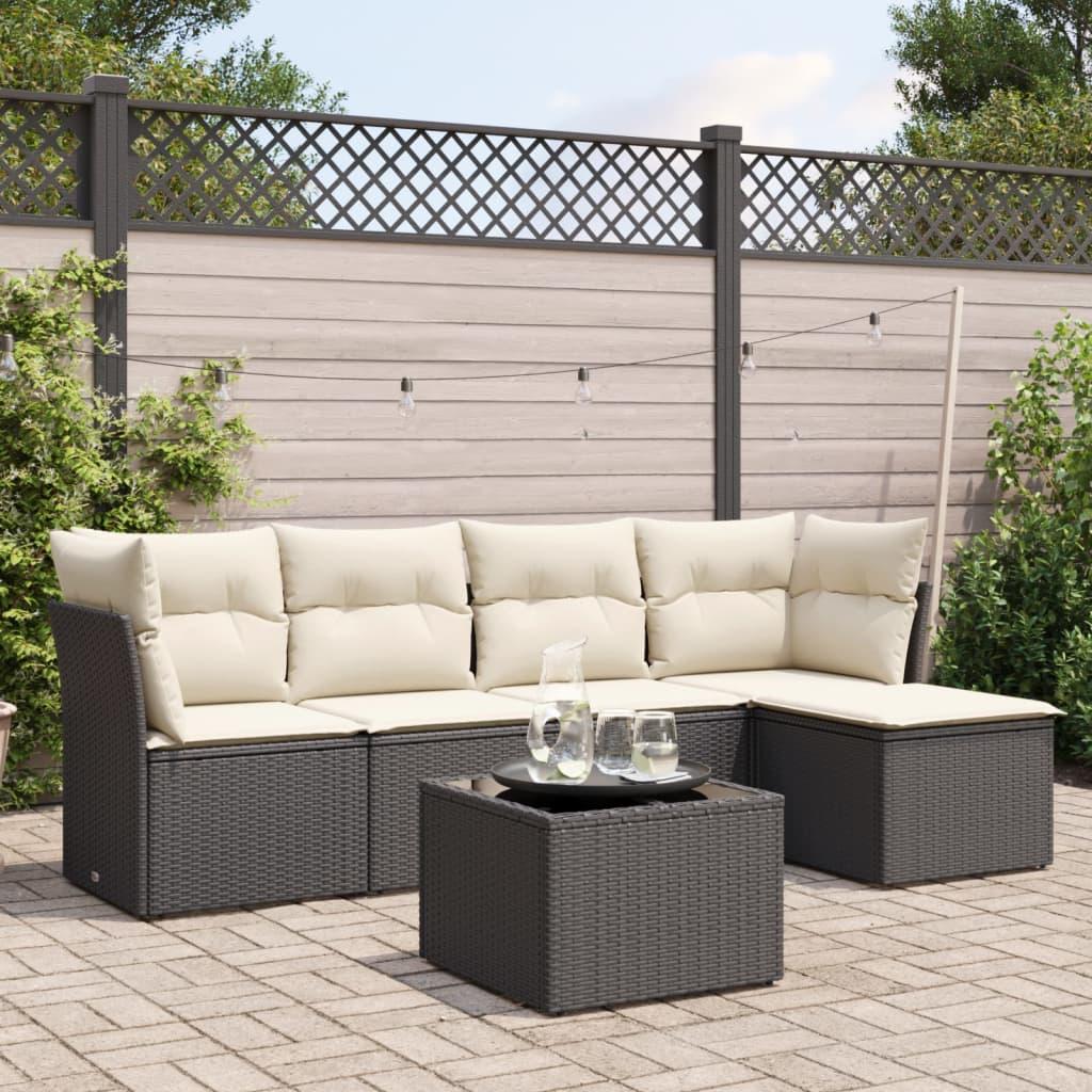 Sofasæt Til Haven 5 Dele Med Hynder Polyrattan - Sort og cremefarvet / Med bord