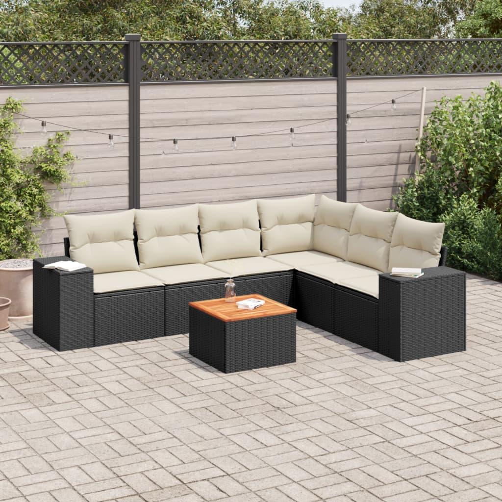 Sofasæt til haven 7 dele med hynder i polyrattan - sort