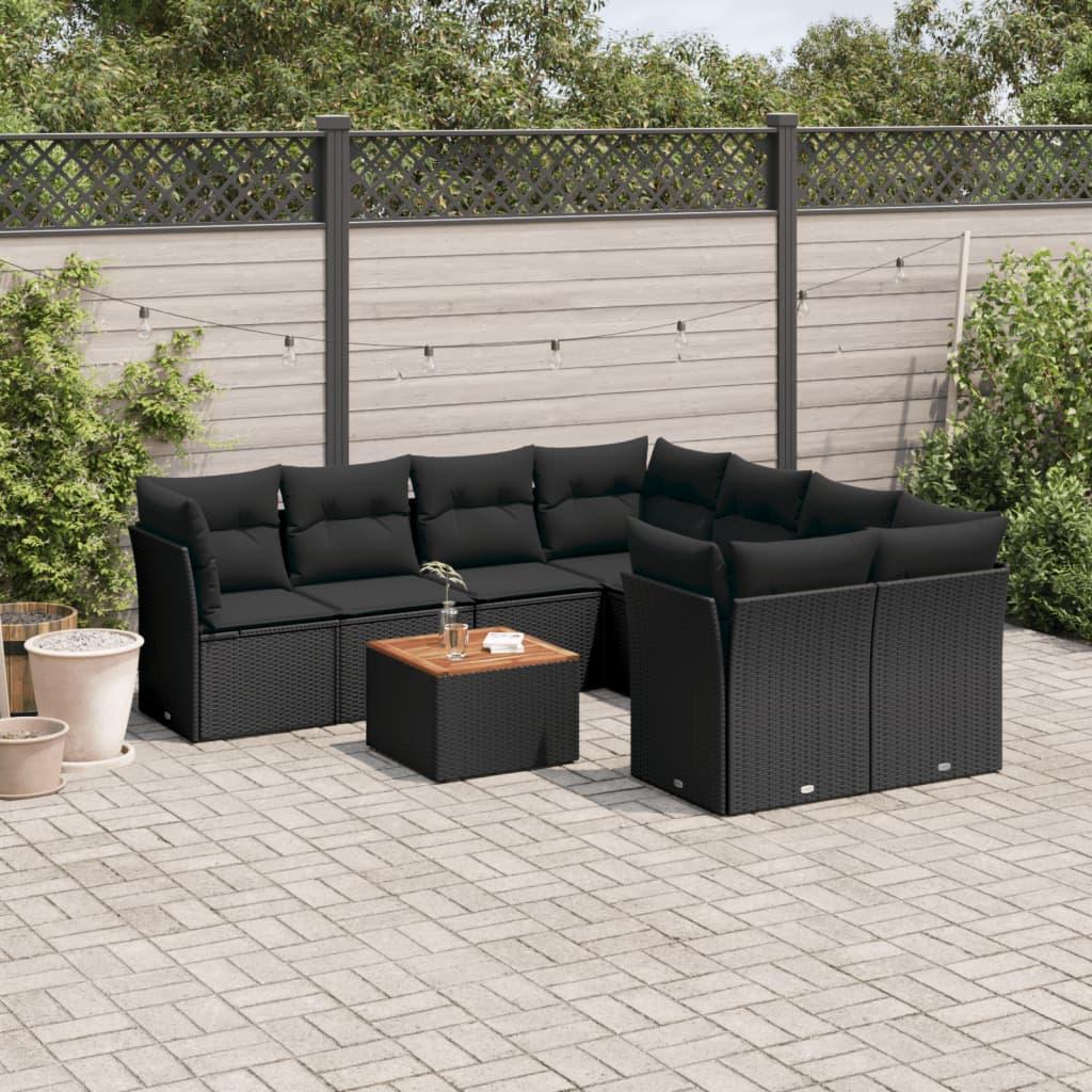 Sofasæt Til Haven 9 Dele Med Hynder Polyrattan - Sort / 4x midterdel 4x hjørnedel bord