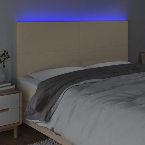 Sengegavl med LED-lys 180 x 5 x 118/128 cm - cremefarvet
