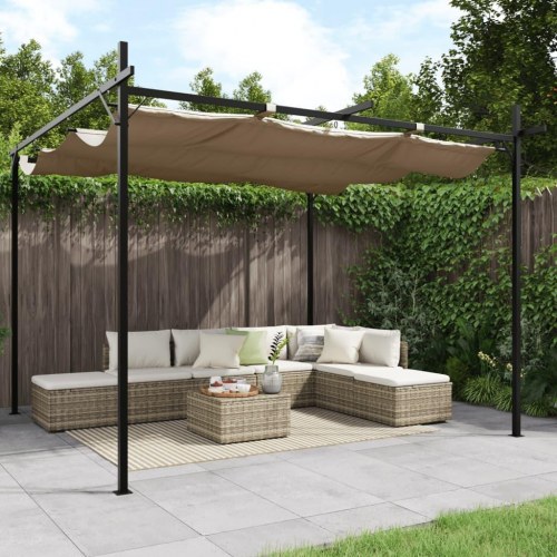 Pergola med sammenrulleligt tag 295×292×230 cm - gråbrun