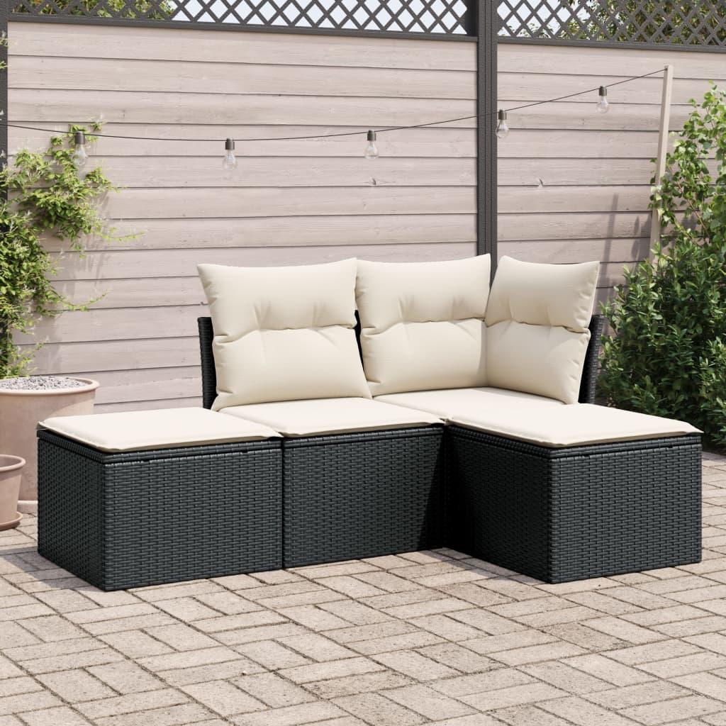 Sofasæt Til Haven 4 Dele Med Hynder Polyrattan Beige - Sort og cremefarvet / Uden bord