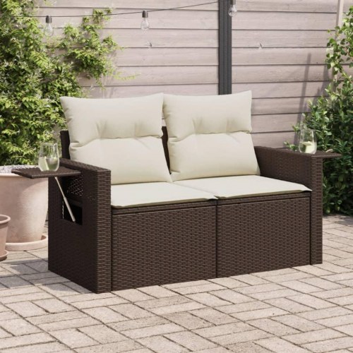 2-personers havesofa i polyrattan med hynder og opbevaring - brun