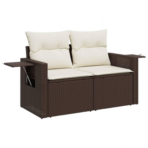 2-personers havesofa i polyrattan med hynder og opbevaring - brun