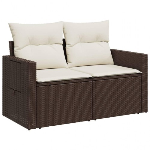 2-personers havesofa i polyrattan med hynder og opbevaring - brun