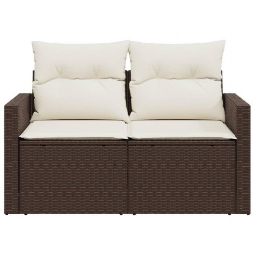 2-personers havesofa i polyrattan med hynder og opbevaring - brun
