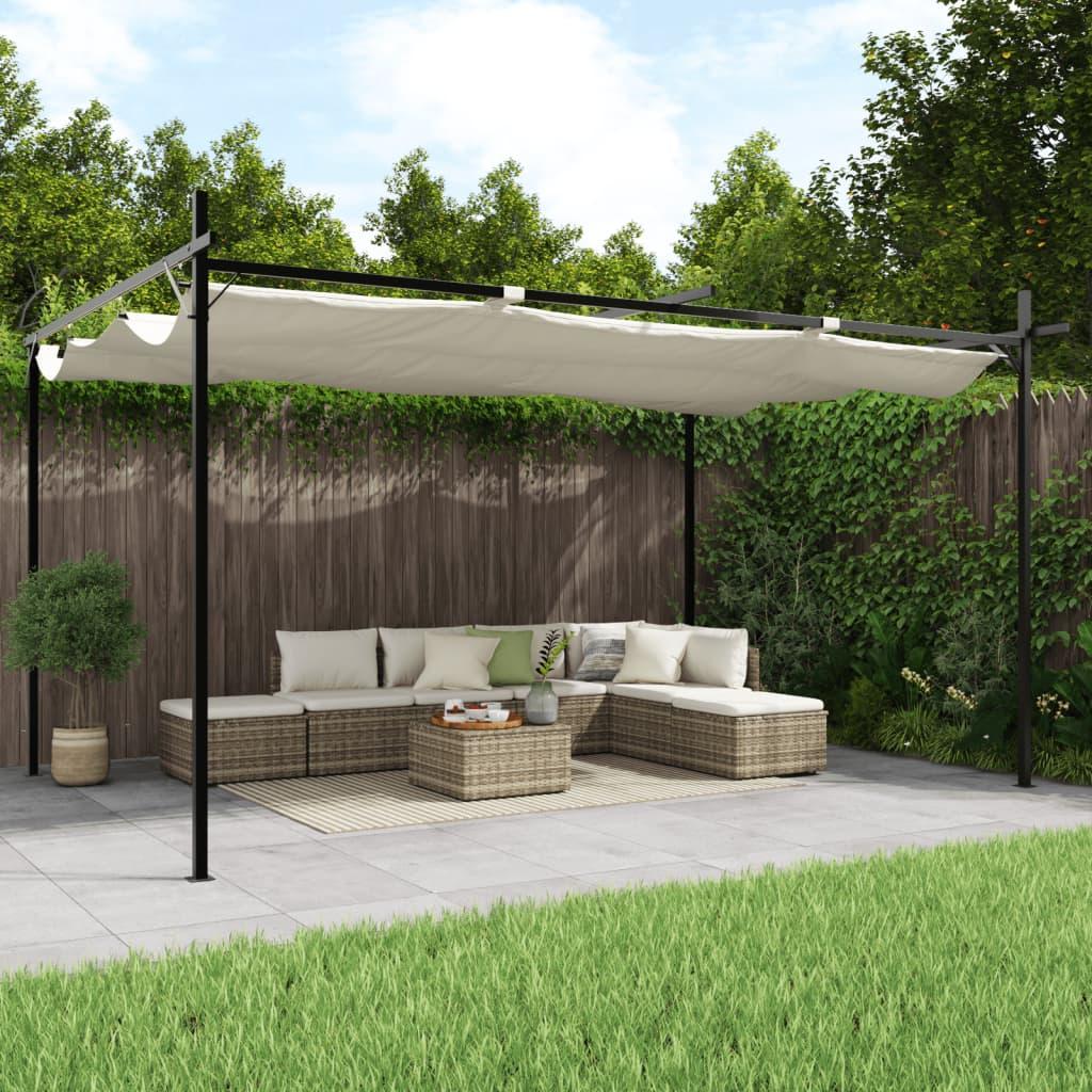 Pergola med sammenrulleligt tag 395x292x230 cm cremefarvet