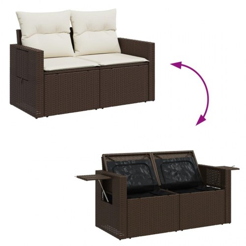 2-personers havesofa i polyrattan med hynder og opbevaring - brun