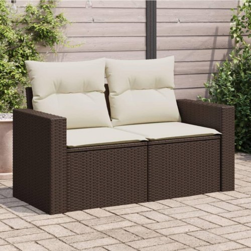 2-personers havesofa i polyrattan med hynder - brun