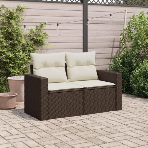 2-personers havesofa i polyrattan med hynder - brun