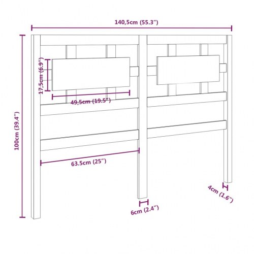 Sengegærde 140,5x4x100 cm massivt fyrretræ sort
