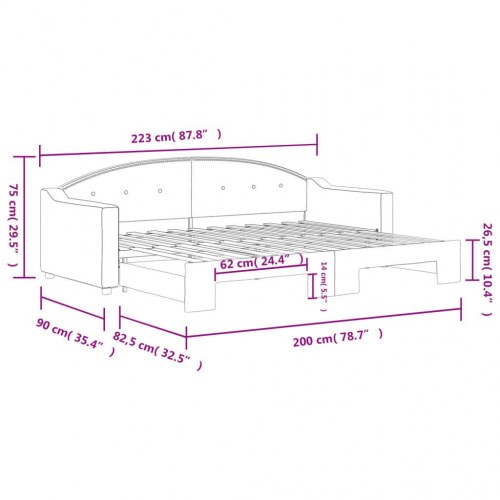 Daybed med udtræk 80 x 200 cm - lysegrå